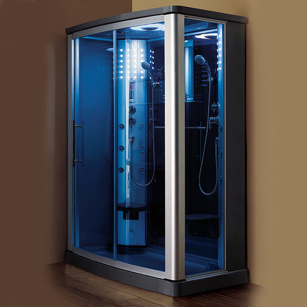 Mesa 803L Steam Shower 54"L x 35"W x 85"H - Blue Glass - BathVault