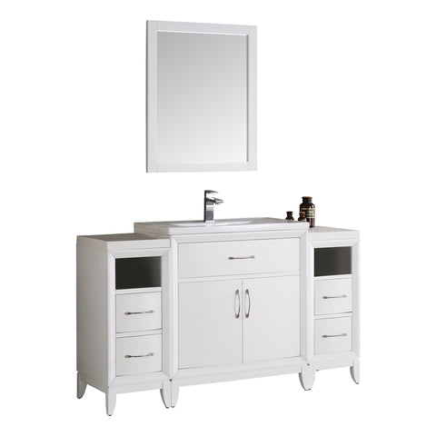 Fresca Cambridge 54" White Traditional Bathroom Vanity w/ Mirror - BathVault