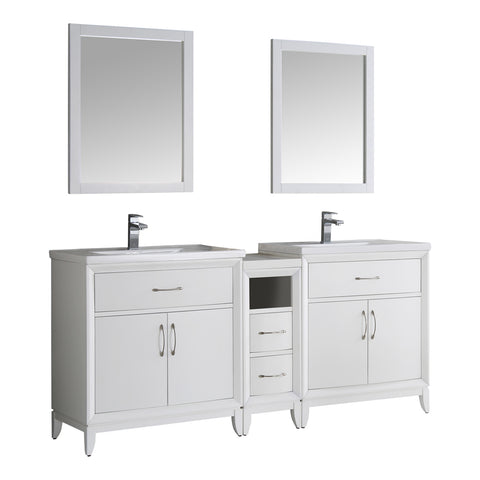 Fresca Cambridge 72" White Double Sink Traditional Bathroom Vanity w/ Mirrors - BathVault