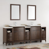 Fresca Cambridge 84" Antique Coffee Double Sink Traditional Bathroom Vanity w/ Mirrors - BathVault