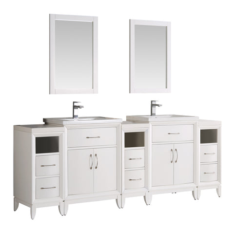 Fresca Cambridge 84" White Double Sink Traditional Bathroom Vanity w/ Mirrors - BathVault