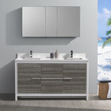 Fresca Allier Rio 60" Ash Gray Double Sink Modern Bathroom Vanity w/ Medicine Cabinet - BathVault