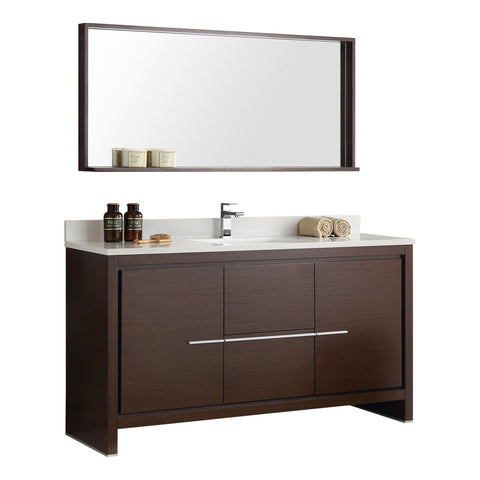 Fresca Allier 60" Wenge Brown Modern Single Sink Bathroom Vanity w/ Mirror - BathVault
