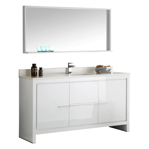 Fresca Allier 60" White Modern Single Sink Bathroom Vanity w/ Mirror - BathVault
