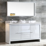 Fresca Allier 60" White Modern Double Sink Bathroom Vanity w/ Mirror - BathVault