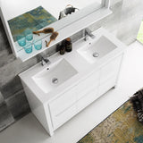 Fresca Allier 48" White Modern Double Sink Bathroom Vanity w/ Mirror - BathVault