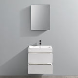 Fresca Valencia 24" Glossy White Wall Hung Modern Bathroom Vanity w/ Medicine Cabinet - BathVault