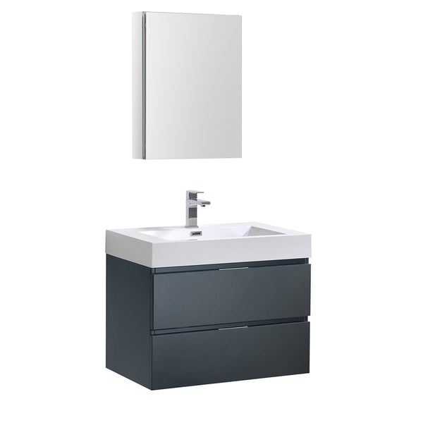 Fresca Valencia 30" Dark Slate Gray Wall Hung Modern Bathroom Vanity w/ Medicine Cabinet - BathVault