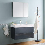 Fresca Valencia 36" Dark Slate Gray Wall Hung Modern Bathroom Vanity w/ Medicine Cabinet - BathVault