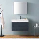 Fresca Valencia 36" Dark Slate Gray Wall Hung Modern Bathroom Vanity w/ Medicine Cabinet - BathVault