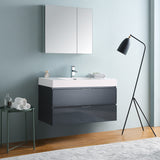 Fresca Valencia 40" Dark Slate Gray Wall Hung Modern Bathroom Vanity w/ Medicine Cabinet - BathVault