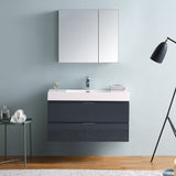 Fresca Valencia 40" Dark Slate Gray Wall Hung Modern Bathroom Vanity w/ Medicine Cabinet - BathVault