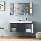 Fresca Valencia 48" Dark Slate Gray Wall Hung Double Sink Modern Bathroom Vanity w/ Medicine Cabinet - BathVault