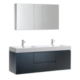 Fresca Valencia 60" Dark Slate Gray Wall Hung Double Sink Modern Bathroom Vanity w/ Medicine Cabinet - BathVault