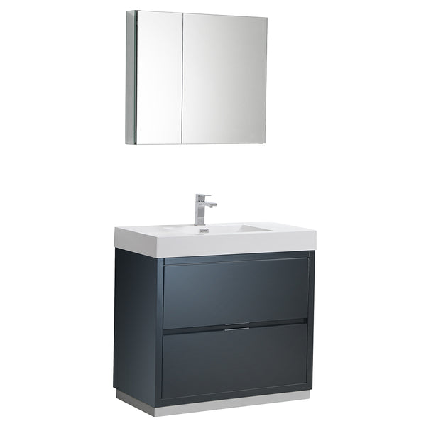 Fresca Valencia 36" Dark Slate Gray Free Standing Modern Bathroom Vanity w/ Medicine Cabinet - BathVault