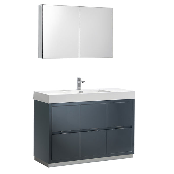 Fresca Valencia 48" Dark Slate Gray Free Standing Modern Bathroom Vanity w/ Medicine Cabinet - BathVault