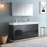 Fresca Valencia 60" Dark Slate Gray Free Standing Double Sink Modern Bathroom Vanity w/ Medicine Cabinet - BathVault