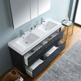 Fresca Valencia 60" Dark Slate Gray Free Standing Double Sink Modern Bathroom Vanity w/ Medicine Cabinet - BathVault