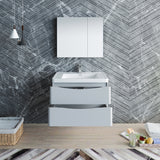 Fresca Tuscany 32" Glossy Gray Wall Hung Modern Bathroom Vanity w/ Medicine Cabinet - BathVault