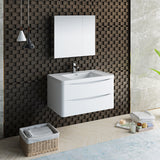 Fresca Tuscany 36" Glossy White Wall Hung Modern Bathroom Vanity w/ Medicine Cabinet - BathVault