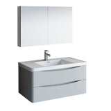 Fresca Tuscany 40" Glossy Gray Wall Hung Modern Bathroom Vanity w/ Medicine Cabinet - BathVault