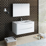 Fresca Tuscany 40" Glossy White Wall Hung Modern Bathroom Vanity w/ Medicine Cabinet - BathVault
