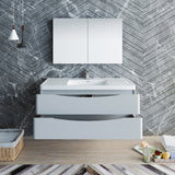 Fresca Tuscany 48" Glossy Gray Wall Hung Modern Bathroom Vanity w/ Medicine Cabinet - BathVault