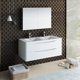 Fresca Tuscany 48" Glossy White Wall Hung Double Sink Modern Bathroom Vanity w/ Medicine Cabinet - BathVault