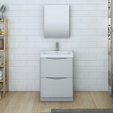 Fresca Tuscany 24" Glossy Gray Free Standing Modern Bathroom Vanity w/ Medicine Cabinet - BathVault