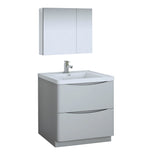 Fresca Tuscany 32" Glossy Gray Free Standing Modern Bathroom Vanity w/ Medicine Cabinet - BathVault