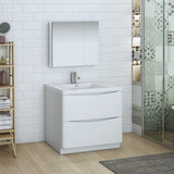 Fresca Tuscany 36" Glossy White Free Standing Modern Bathroom Vanity w/ Medicine Cabinet - BathVault