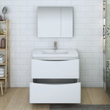 Fresca Tuscany 36" Glossy White Free Standing Modern Bathroom Vanity w/ Medicine Cabinet - BathVault