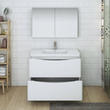 Fresca Tuscany 40" Glossy White Free Standing Modern Bathroom Vanity w/ Medicine Cabinet - BathVault