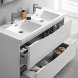 Fresca Tuscany 48" Glossy White Free Standing Double Sink Modern Bathroom Vanity w/ Medicine Cabinet - BathVault