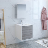 Fresca Catania 24" Glossy Ash Gray Wall Hung Modern Bathroom Vanity w/ Medicine Cabinet - BathVault
