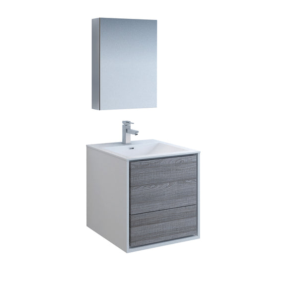 Fresca Catania 24" Glossy Ash Gray Wall Hung Modern Bathroom Vanity w/ Medicine Cabinet - BathVault