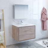 Fresca Catania 36" Rustic Natural Wood Wall Hung Modern Bathroom Vanity w/ Medicine Cabinet - BathVault