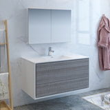 Fresca Catania 48" Glossy Ash Gray Wall Hung Modern Bathroom Vanity w/ Medicine Cabinet - BathVault