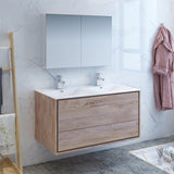 Fresca Catania 48" Rustic Natural Wood Wall Hung Double Sink Modern Bathroom Vanity w/ Medicine Cabinet - BathVault