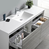 Fresca Catania 60" Glossy Ash Gray Wall Hung Single Sink Modern Bathroom Vanity w/ Medicine Cabinet - BathVault