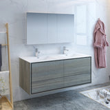 Fresca Catania 60" Ocean Gray Wall Hung Double Sink Modern Bathroom Vanity w/ Medicine Cabinet - BathVault