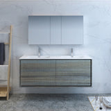 Fresca Catania 60" Ocean Gray Wall Hung Double Sink Modern Bathroom Vanity w/ Medicine Cabinet - BathVault