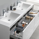Fresca Catania 60" Glossy White Wall Hung Double Sink Modern Bathroom Vanity w/ Medicine Cabinet - BathVault
