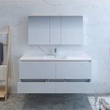 Fresca Catania 60" Glossy White Wall Hung Single Sink Modern Bathroom Vanity w/ Medicine Cabinet - BathVault