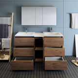 Fresca Lazzaro 60" Rosewood Free Standing Double Sink Modern Bathroom Vanity w/ Medicine Cabinet - BathVault