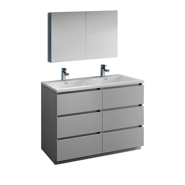 Fresca Lazzaro 48" Gray Free Standing Double Sink Modern Bathroom Vanity w/ Medicine Cabinet - BathVault