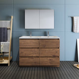 Fresca Lazzaro 48" Rosewood Free Standing Double Sink Modern Bathroom Vanity w/ Medicine Cabinet - BathVault