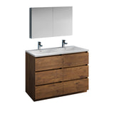 Fresca Lazzaro 48" Rosewood Free Standing Double Sink Modern Bathroom Vanity w/ Medicine Cabinet - BathVault