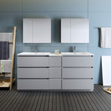Fresca Lazzaro 72" Gray Free Standing Double Sink Modern Bathroom Vanity w/ Medicine Cabinet - BathVault
