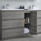 Fresca Lazzaro 72" Glossy Ash Gray Free Standing Double Sink Modern Bathroom Vanity w/ Medicine Cabinet - BathVault